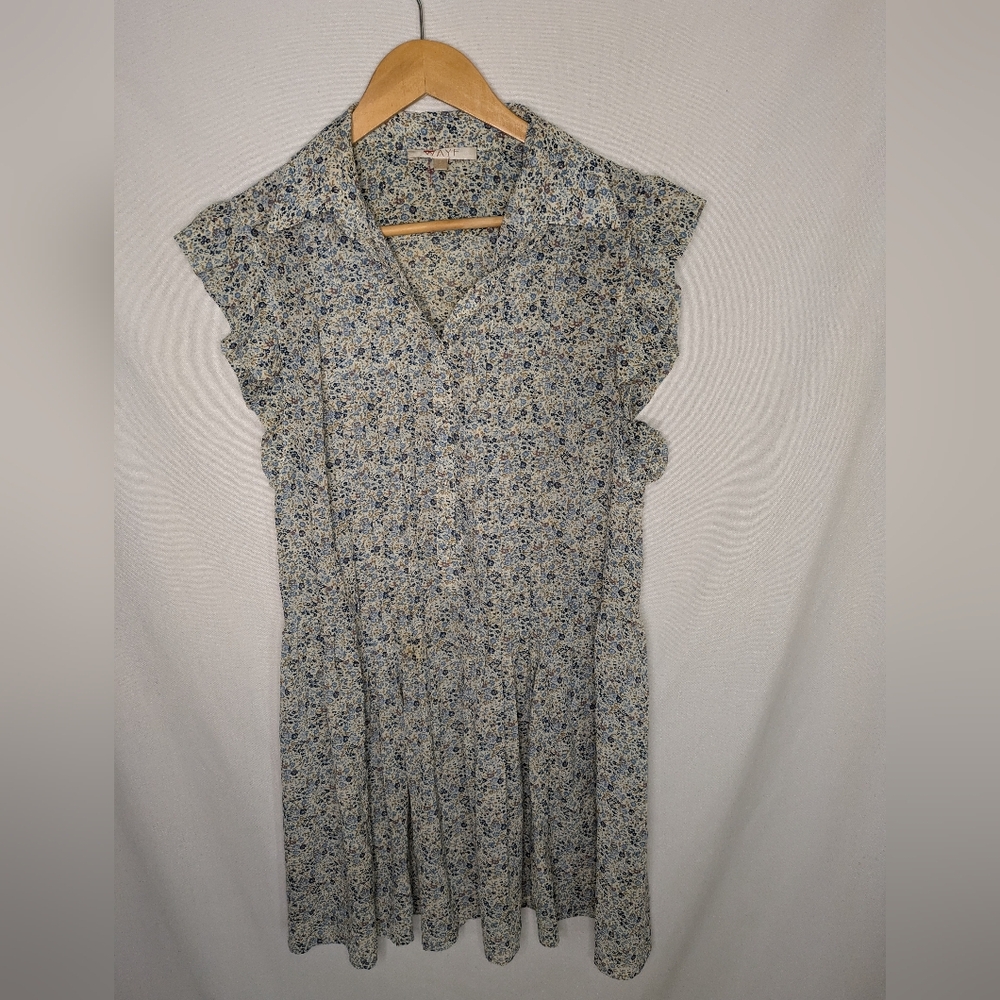WAYF Women's Size Small Paxton Dress Ivory Ditsy Floral Button Ruffle Sleeves